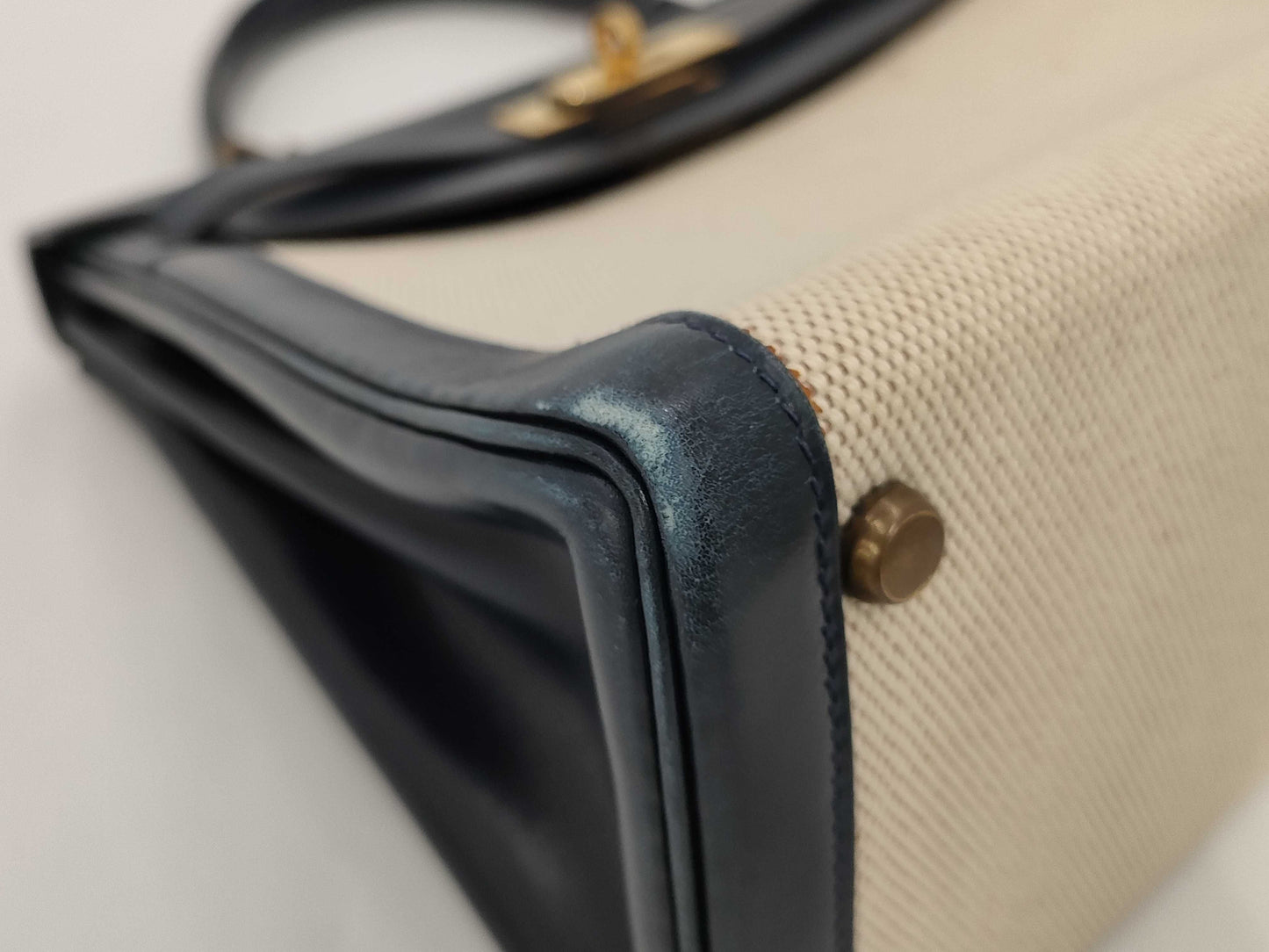 HERMES Kelly 28 Handbag, Toile H, Gold Hardware, Gold