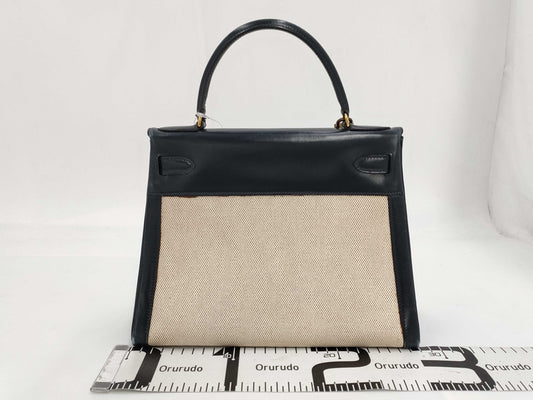 HERMES Kelly 28 Handbag, Toile H, Gold Hardware, Gold