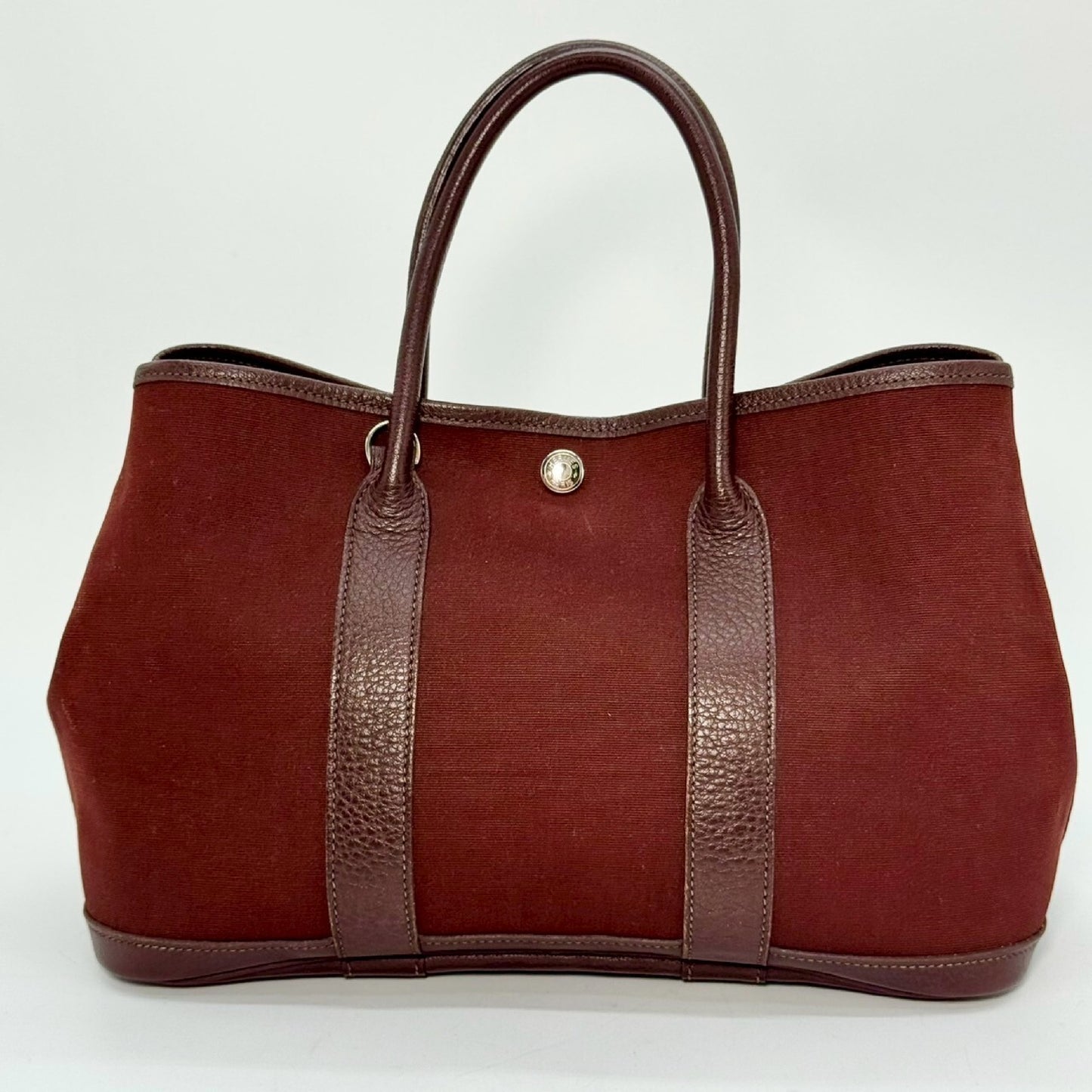 HERMES Garden Party Toile Officier Brown TPM Tote Bag
