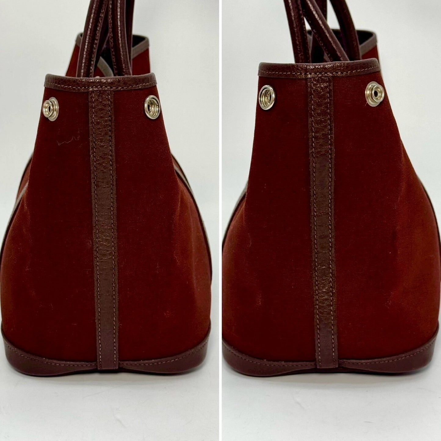 HERMES Garden Party Toile Officier Brown TPM Tote Bag