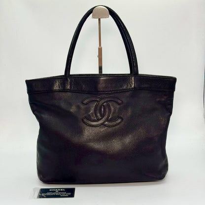 CHANEL Caviar Skin Coco Mark Tote Bag, Black, 6014031, with Guarantee Card, Mismatched Number