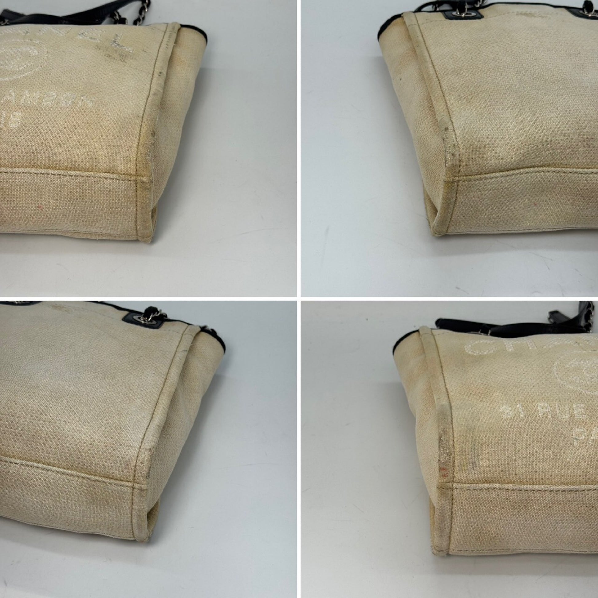 CHANEL Deauville Chain Tote Bag White Shoulder Bag No Serial Seal