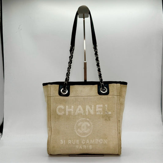 CHANEL Deauville Chain Tote Bag White Shoulder Bag No Serial Seal