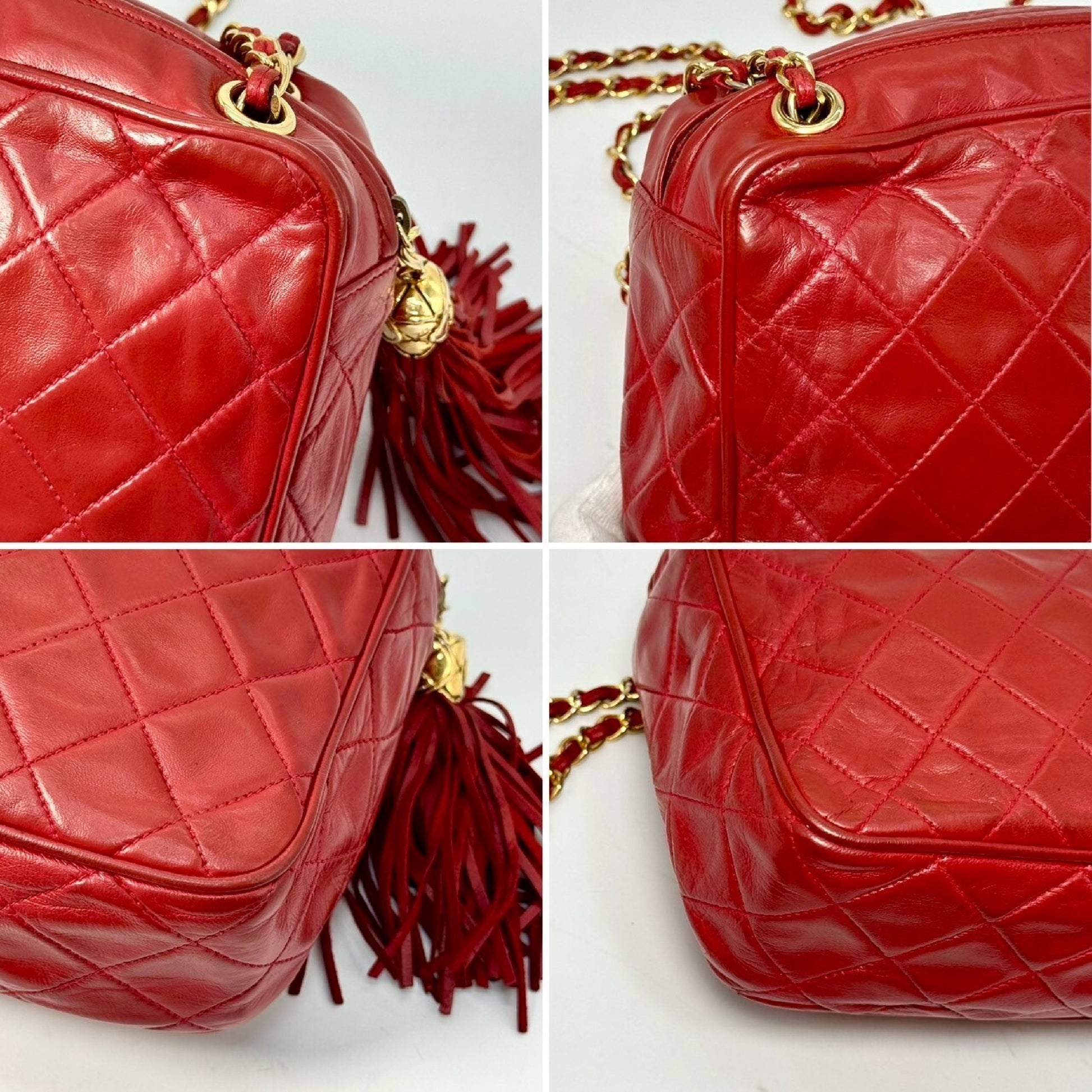 CHANEL Matelasse Lambskin Fringed Chain Shoulder Bag, Red, with Guarantee Card, 1719830 Shoulder Bag