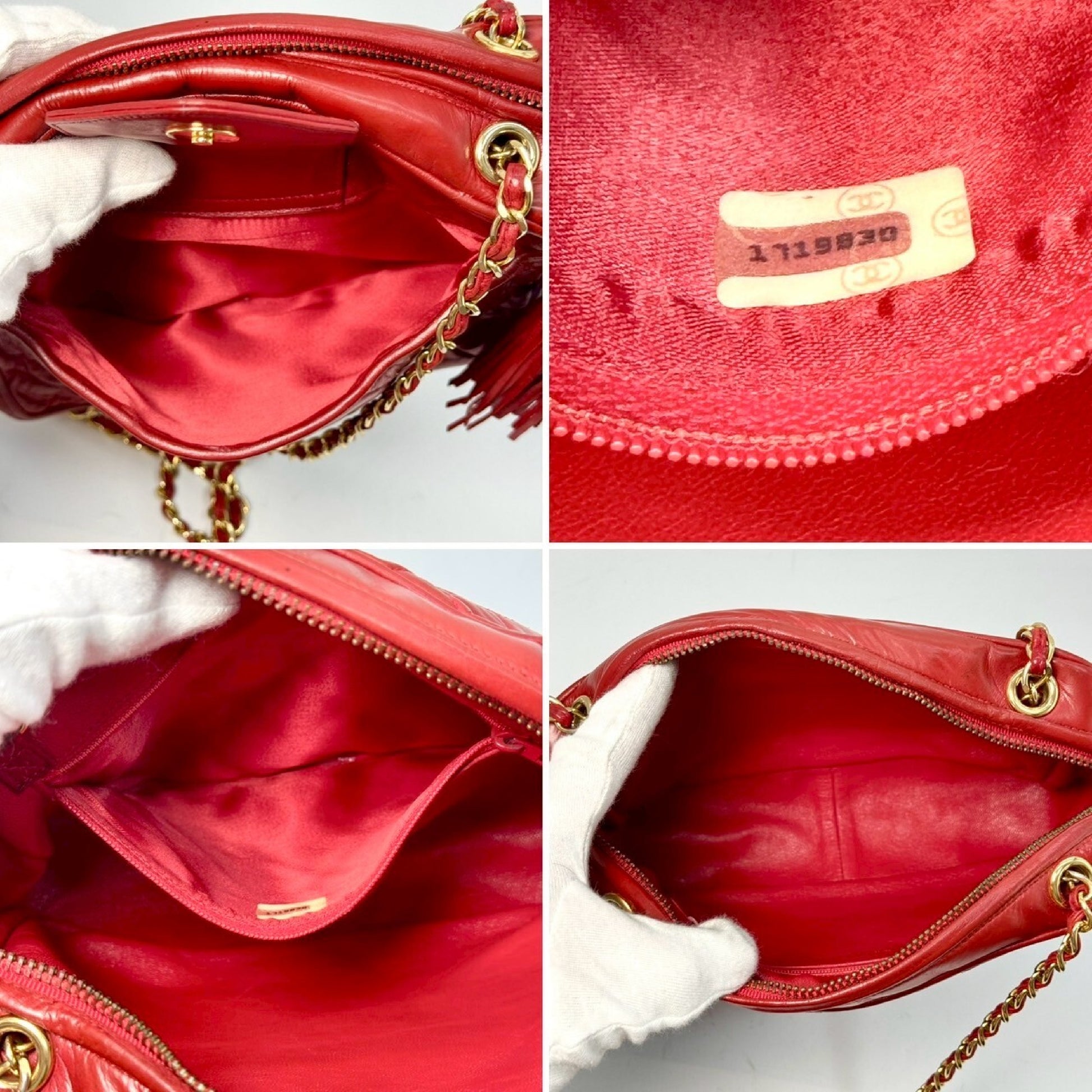 CHANEL Matelasse Lambskin Fringed Chain Shoulder Bag, Red, with Guarantee Card, 1719830 Shoulder Bag