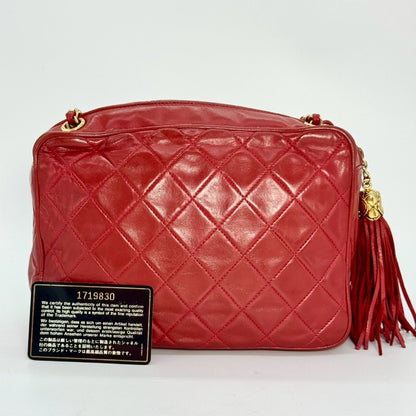 CHANEL Matelasse Lambskin Fringed Chain Shoulder Bag, Red, with Guarantee Card, 1719830 Shoulder Bag