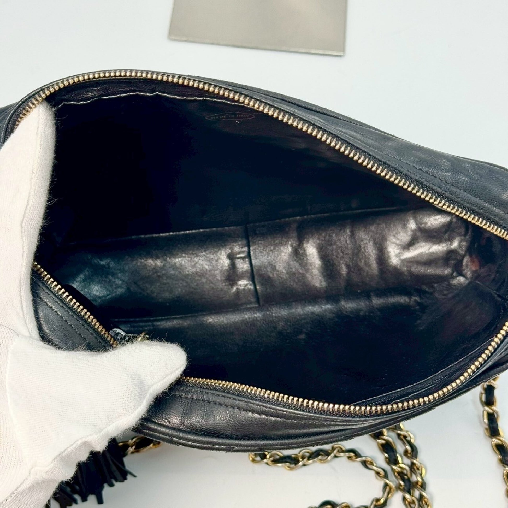 CHANEL Matelasse Lambskin Coco Mark Fringed Chain Shoulder Bag Black with Guarantee Card 3521923 Shoulder Bag