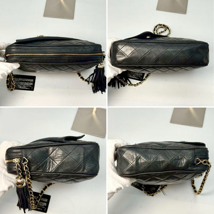 CHANEL Matelasse Lambskin Coco Mark Fringed Chain Shoulder Bag Black with Guarantee Card 3521923 Shoulder Bag