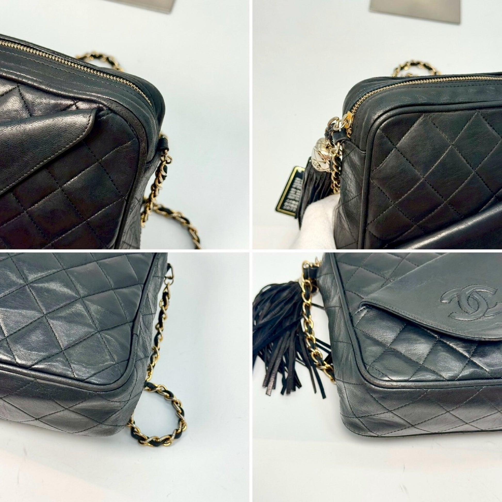 CHANEL Matelasse Lambskin Coco Mark Fringed Chain Shoulder Bag Black with Guarantee Card 3521923 Shoulder Bag
