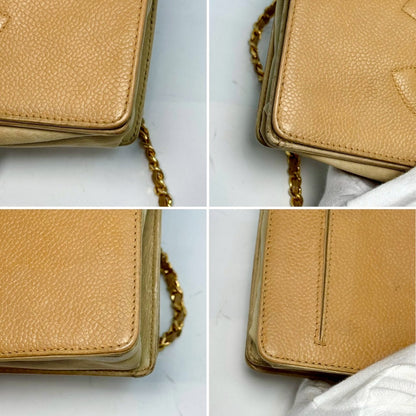 CHANEL Caviar Skin Coco Mark Chain Shoulder Wallet Beige 3695014 Shoulder Bag