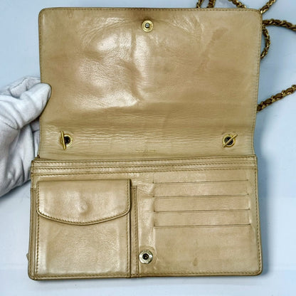 CHANEL Caviar Skin Coco Mark Chain Shoulder Wallet Beige 3695014 Shoulder Bag