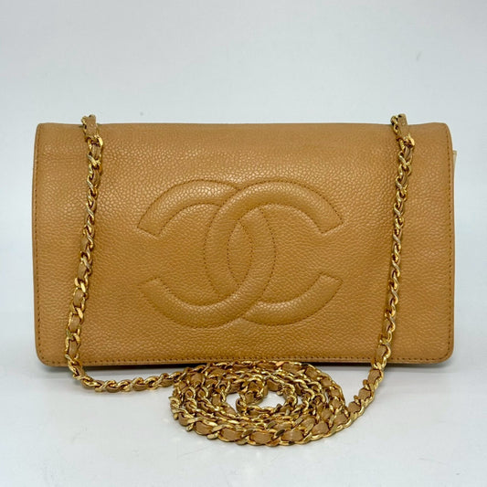 CHANEL Caviar Skin Coco Mark Chain Shoulder Wallet Beige 3695014 Shoulder Bag