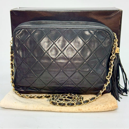 CHANEL Matelasse Lambskin Fringed Chain Shoulder Bag, Black, 0863842 Shoulder Bag