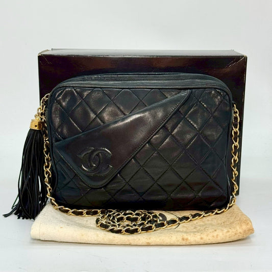 CHANEL Matelasse Lambskin Fringed Chain Shoulder Bag, Black, 0863842 Shoulder Bag