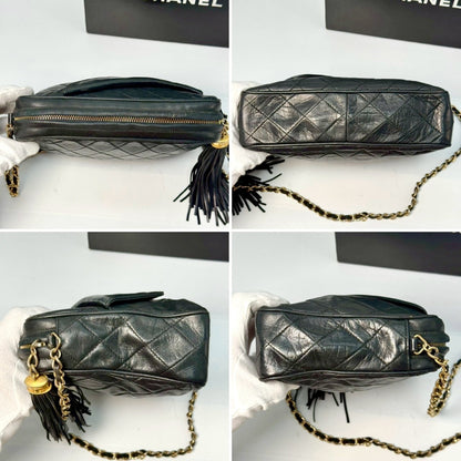 CHANEL Matelasse Lambskin Fringed Chain Shoulder Bag, Black, 0863842 Shoulder Bag