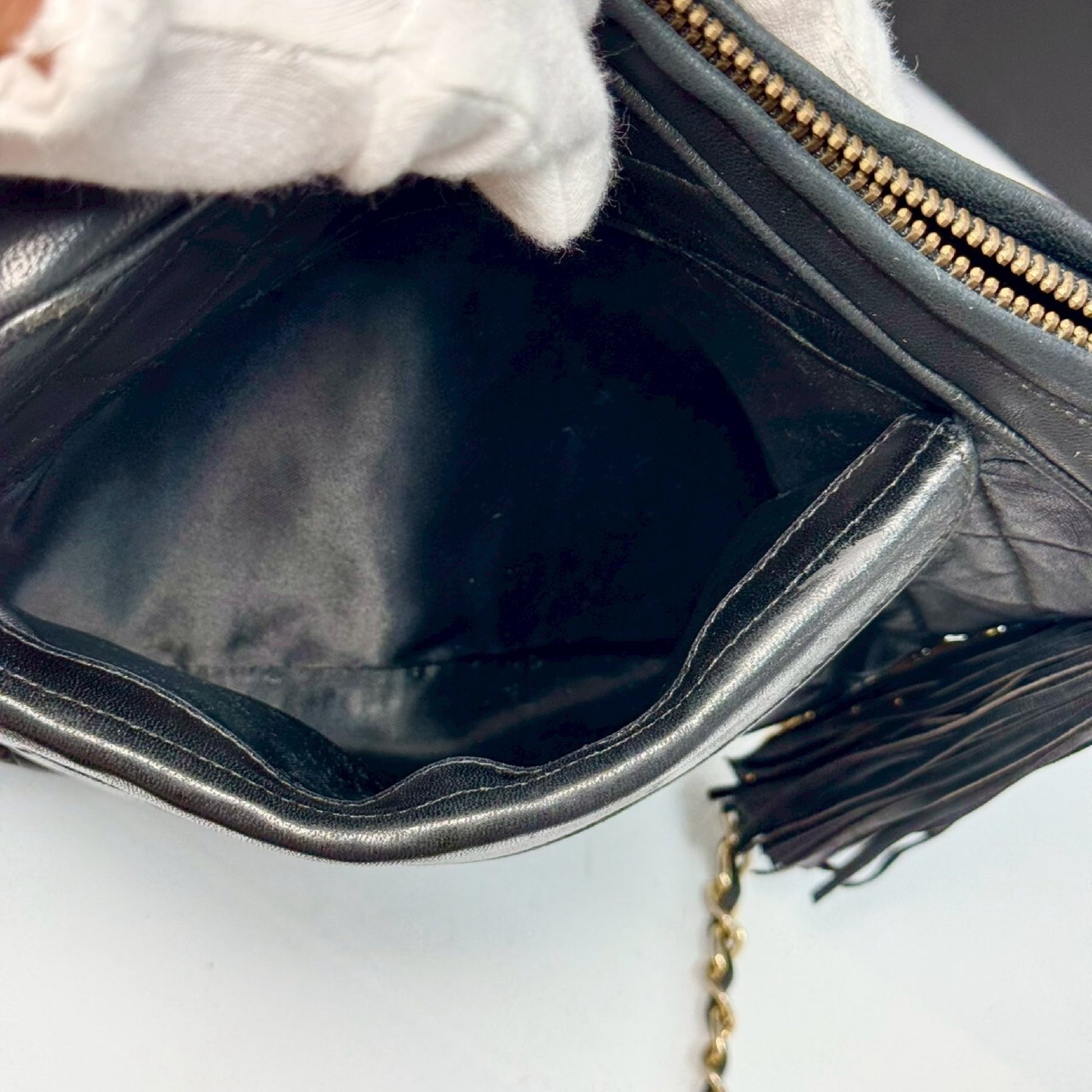 CHANEL Matelasse Lambskin Fringed Chain Shoulder Bag, Black, 0863842 Shoulder Bag