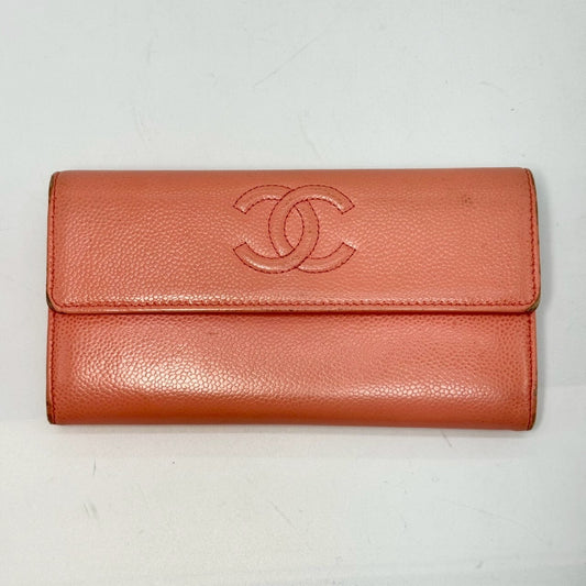 CHANEL Caviar Skin Coco Mark Single Flap Long Wallet Pink 18524881 Wallet
