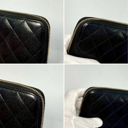 CHANEL Matelasse Caviar Leather Round Long Wallet, Black, 20506265