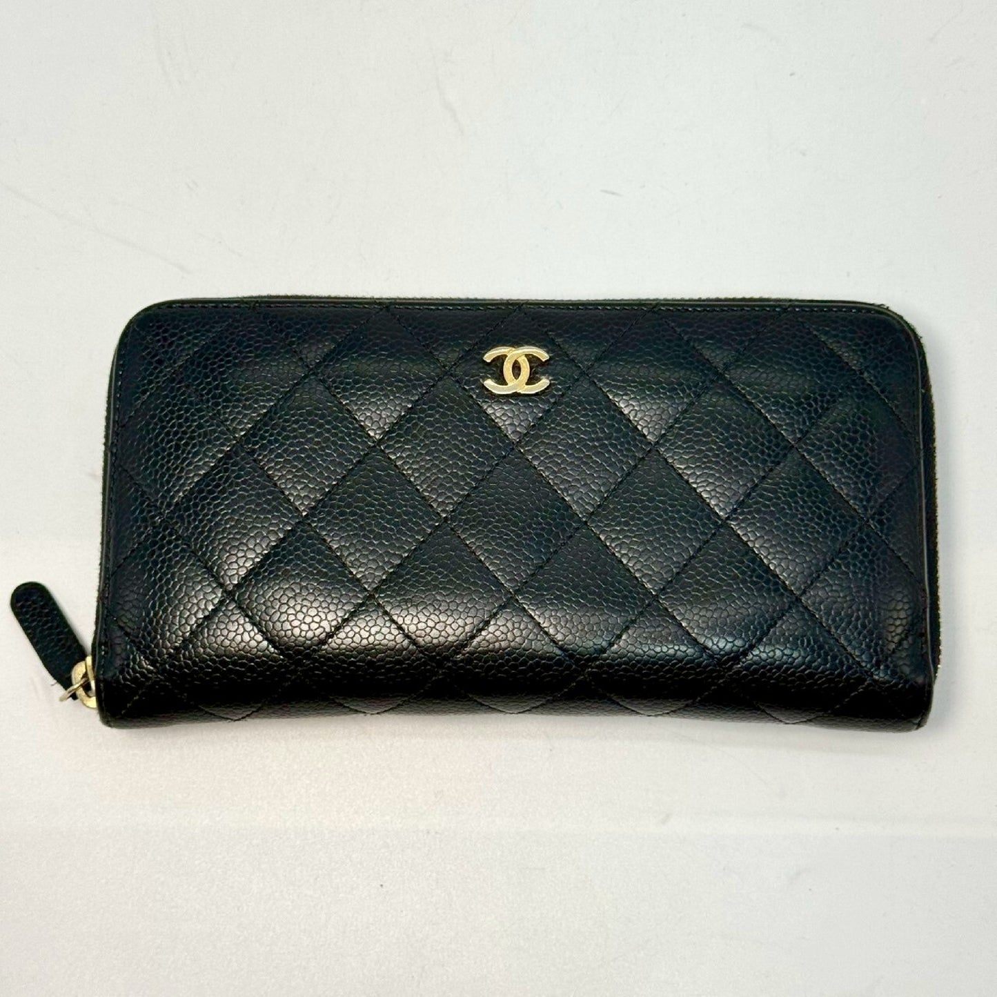 CHANEL Matelasse Caviar Leather Round Long Wallet, Black, 20506265