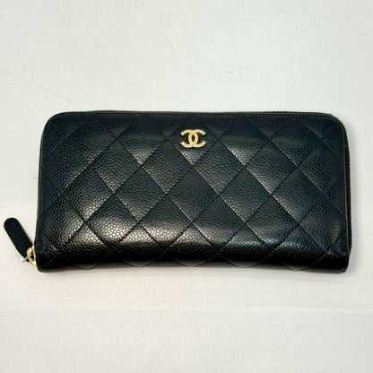 CHANEL Matelasse Caviar Leather Round Long Wallet, Black, 20506265