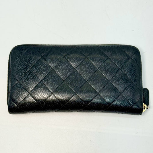 CHANEL Matelasse Caviar Leather Round Long Wallet, Black, 20506265