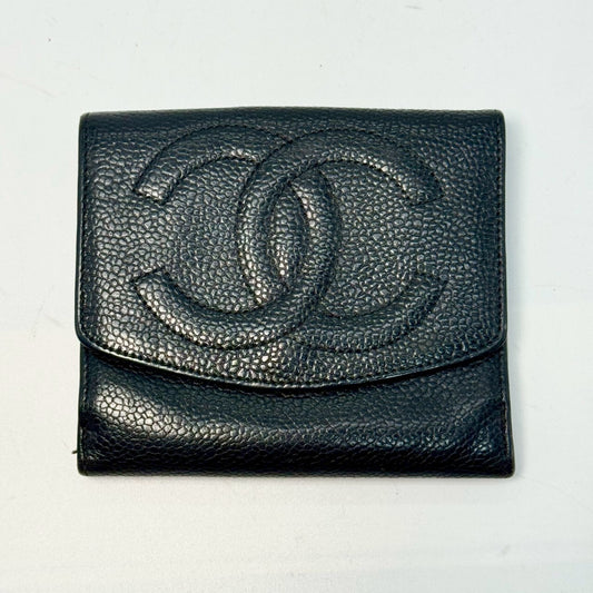 CHANEL Caviar Skin Coco Mark Bi-fold Compact Wallet, Serial Seal Unclear