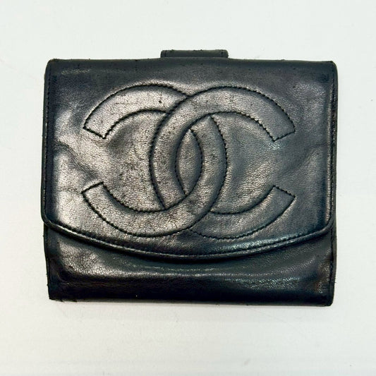 CHANEL Lambskin Coco Mark Bi-fold Compact Wallet, Black, 3437430
