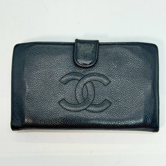CHANEL Caviar Skin Coco Mark Clasp Bifold Long Wallet Black 11235984 Wallet