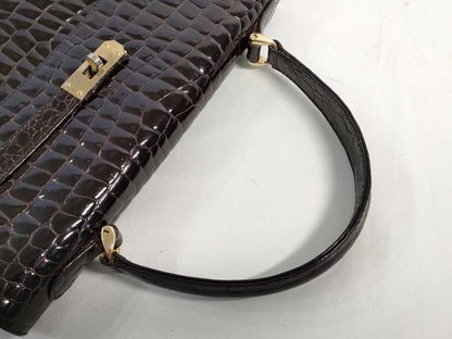 Crocodile alligator leather turnlock handbag, brown