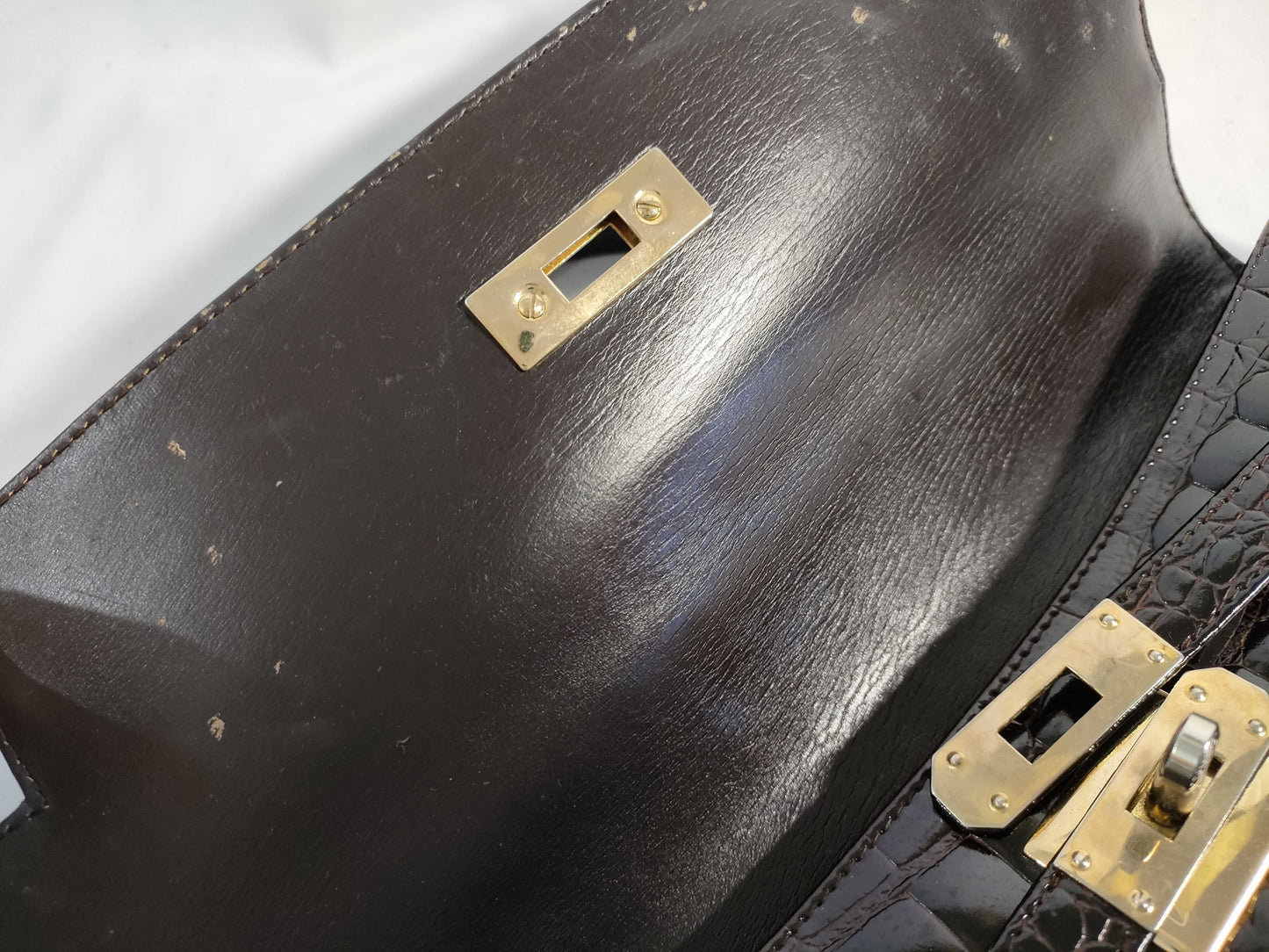 Crocodile alligator leather turnlock handbag, brown