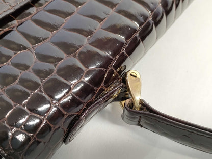 Crocodile alligator leather turnlock handbag, brown