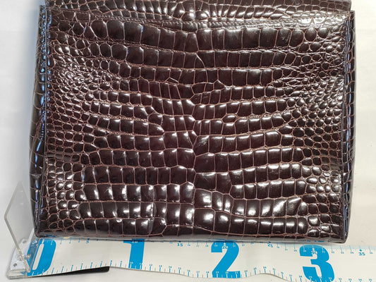 Crocodile alligator leather turnlock handbag, brown
