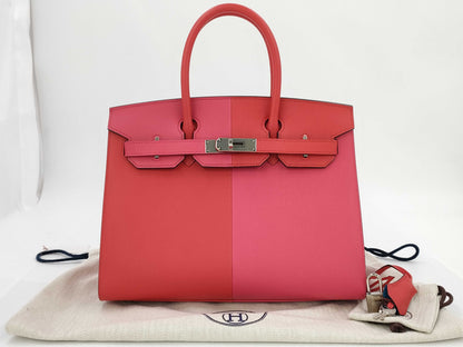 HERMES Birkin 30 Serie Cazac Epsom Leather Rouge Claw/Rose Extreme/Blue Zanzibar Z-stamped Handbag