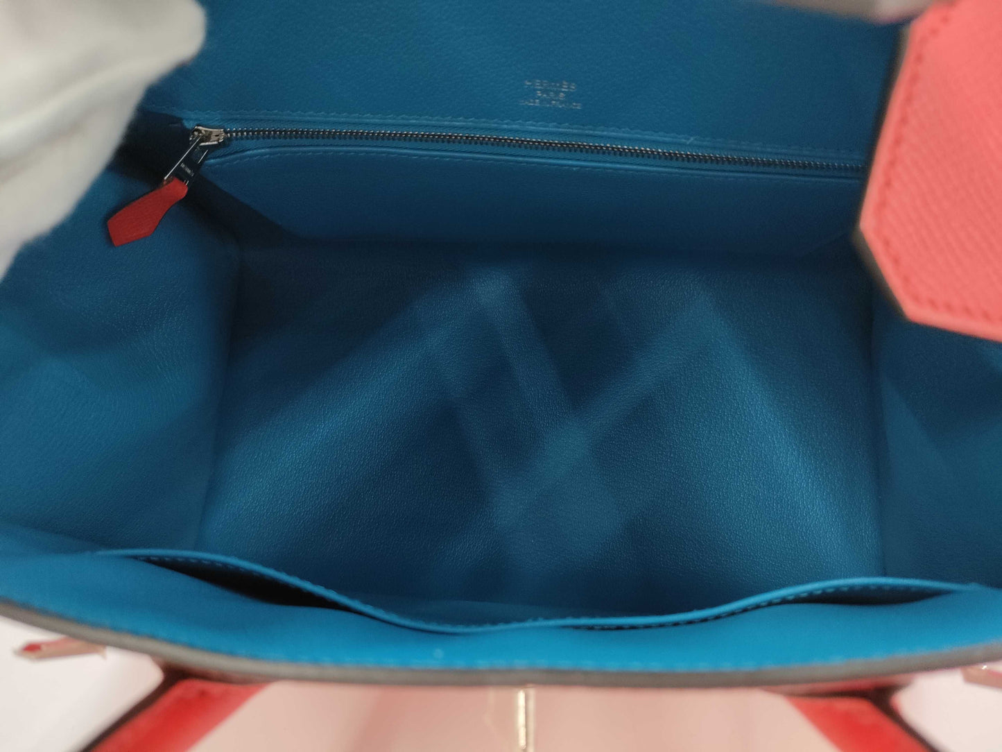 HERMES Birkin 30 Serie Cazac Epsom Leather Rouge Claw/Rose Extreme/Blue Zanzibar Z-stamped Handbag