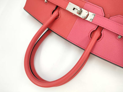 HERMES Birkin 30 Serie Cazac Epsom Leather Rouge Claw/Rose Extreme/Blue Zanzibar Z-stamped Handbag