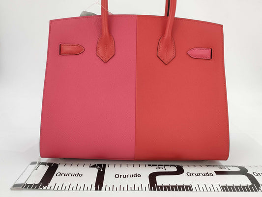 HERMES Birkin 30 Serie Cazac Epsom Leather Rouge Claw/Rose Extreme/Blue Zanzibar Z-stamped Handbag