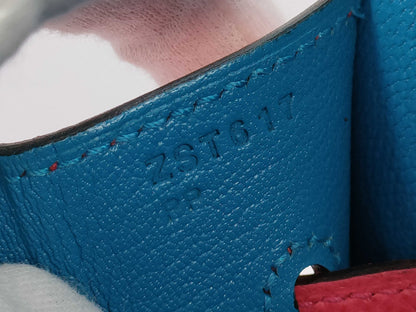 HERMES Birkin 30 Serie Cazac Epsom Leather Rouge Claw/Rose Extreme/Blue Zanzibar Z-stamped Handbag