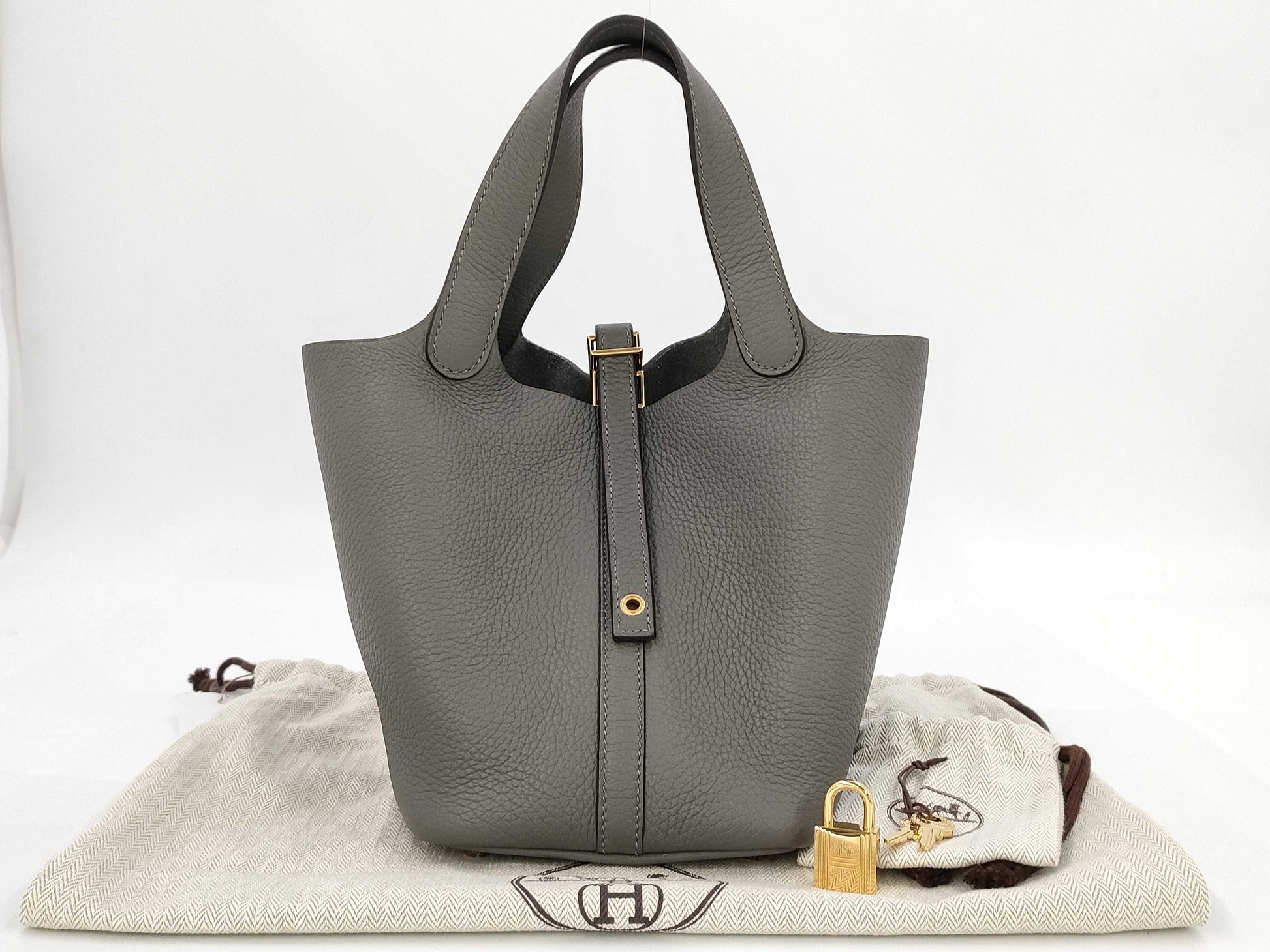 HERMES Picotin Lock PM Taurillon Gray Handbag with U Stamp 2022