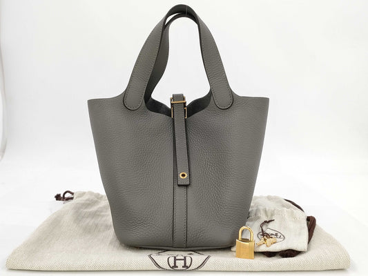 HERMES Picotin Lock PM Taurillon Gray Handbag with U Stamp 2022