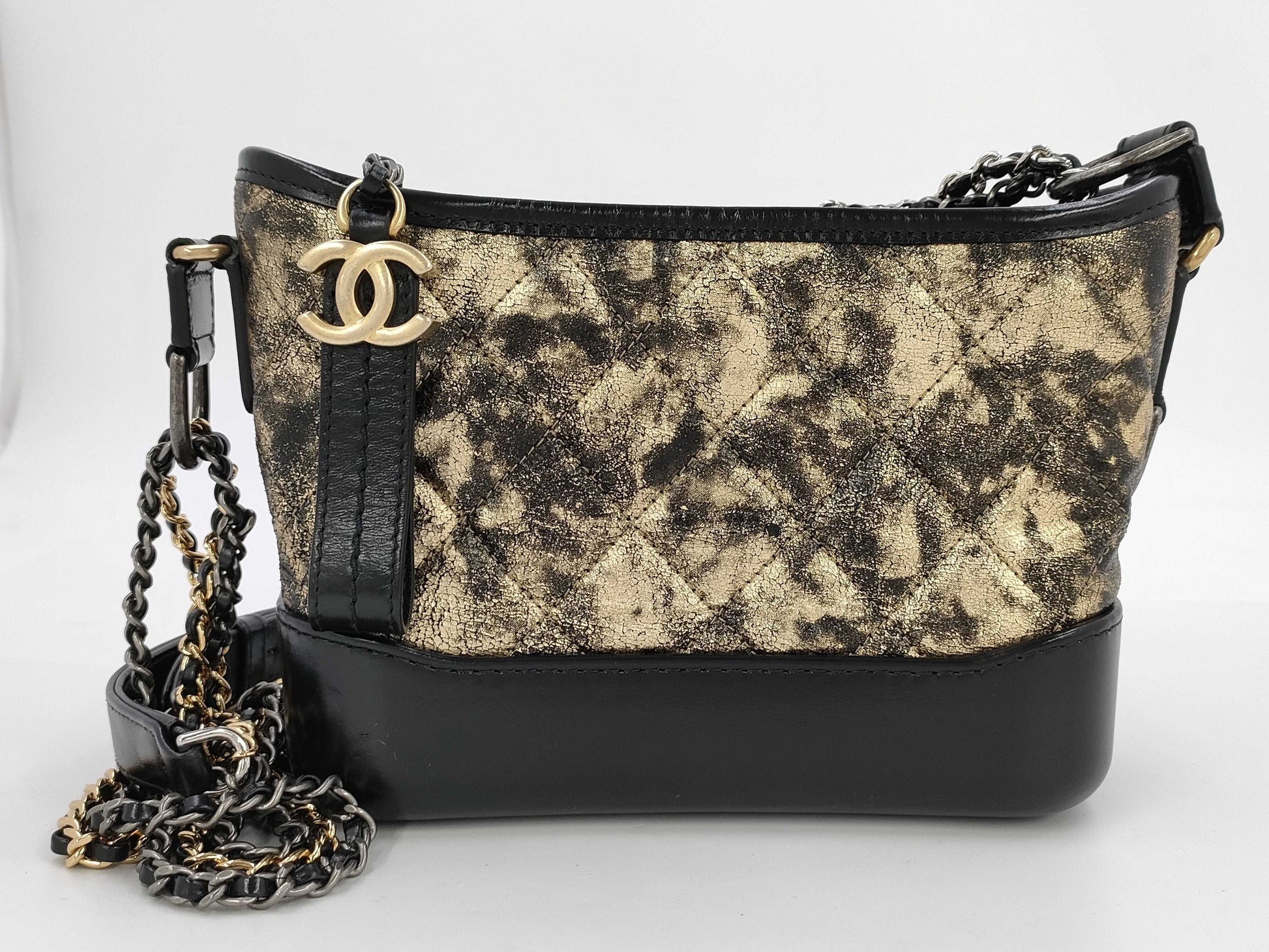 CHANEL A91810 Gabriel Black x Gold Shoulder Bag 26780520