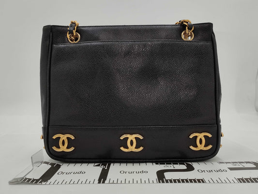 CHANEL Triple Coco Tote Bag Caviar Skin Tote Bag