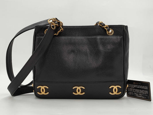 CHANEL Triple Coco Tote Bag Caviar Skin Tote Bag