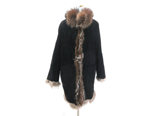 Silver fox reversible leather and fur coat