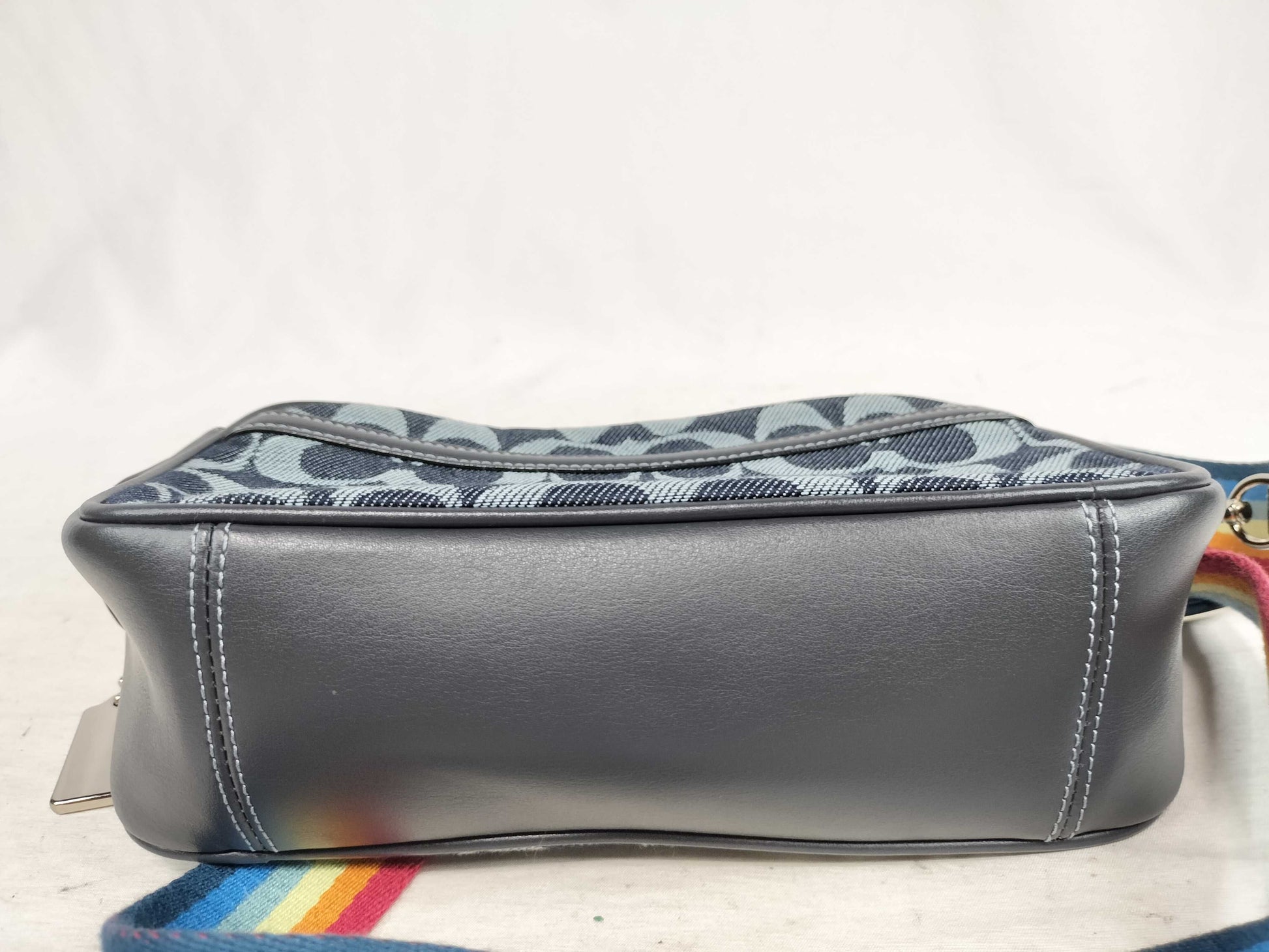 COACH Signature Denim Shoulder Bag with Rainbow Strap