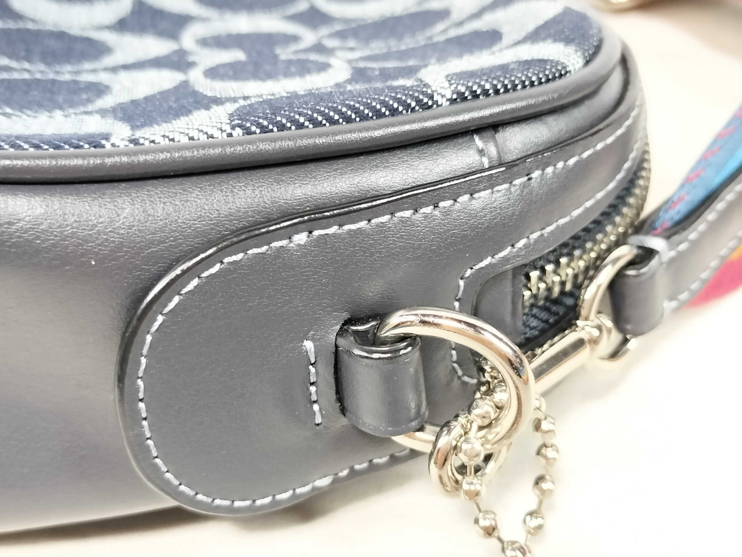 COACH Signature Denim Shoulder Bag with Rainbow Strap