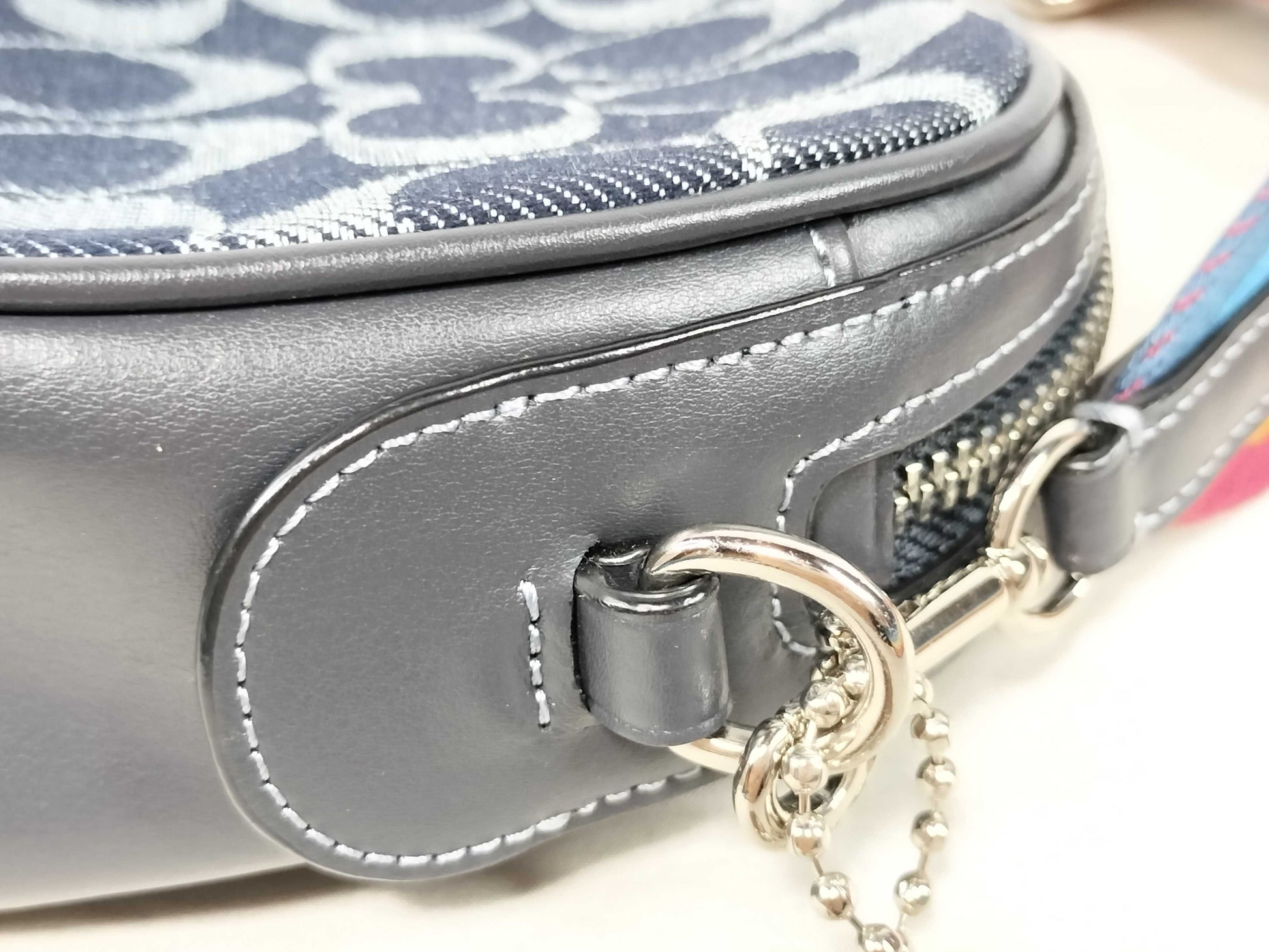 COACH Signature Denim Shoulder Bag with Rainbow Strap