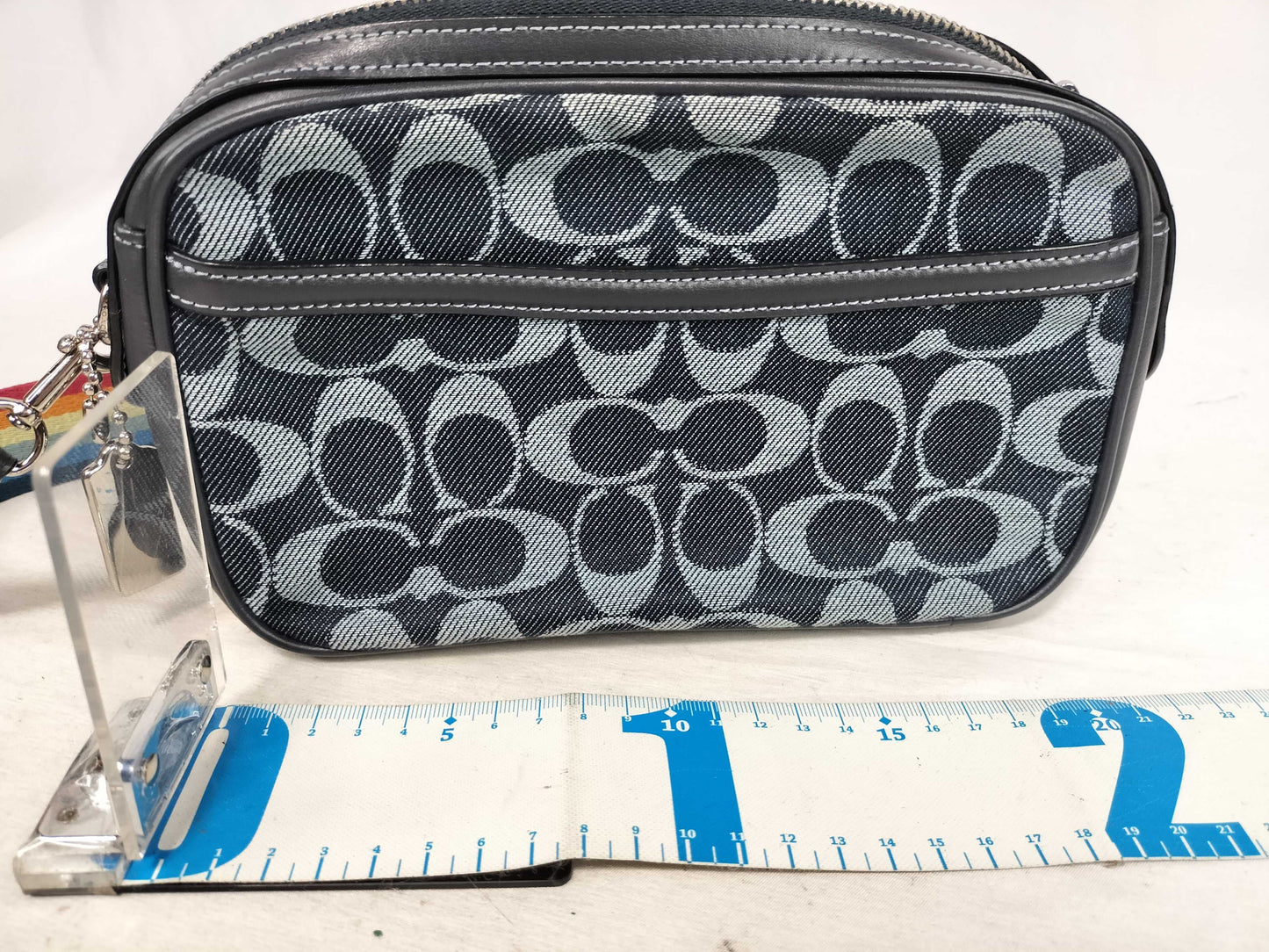 COACH Signature Denim Shoulder Bag with Rainbow Strap