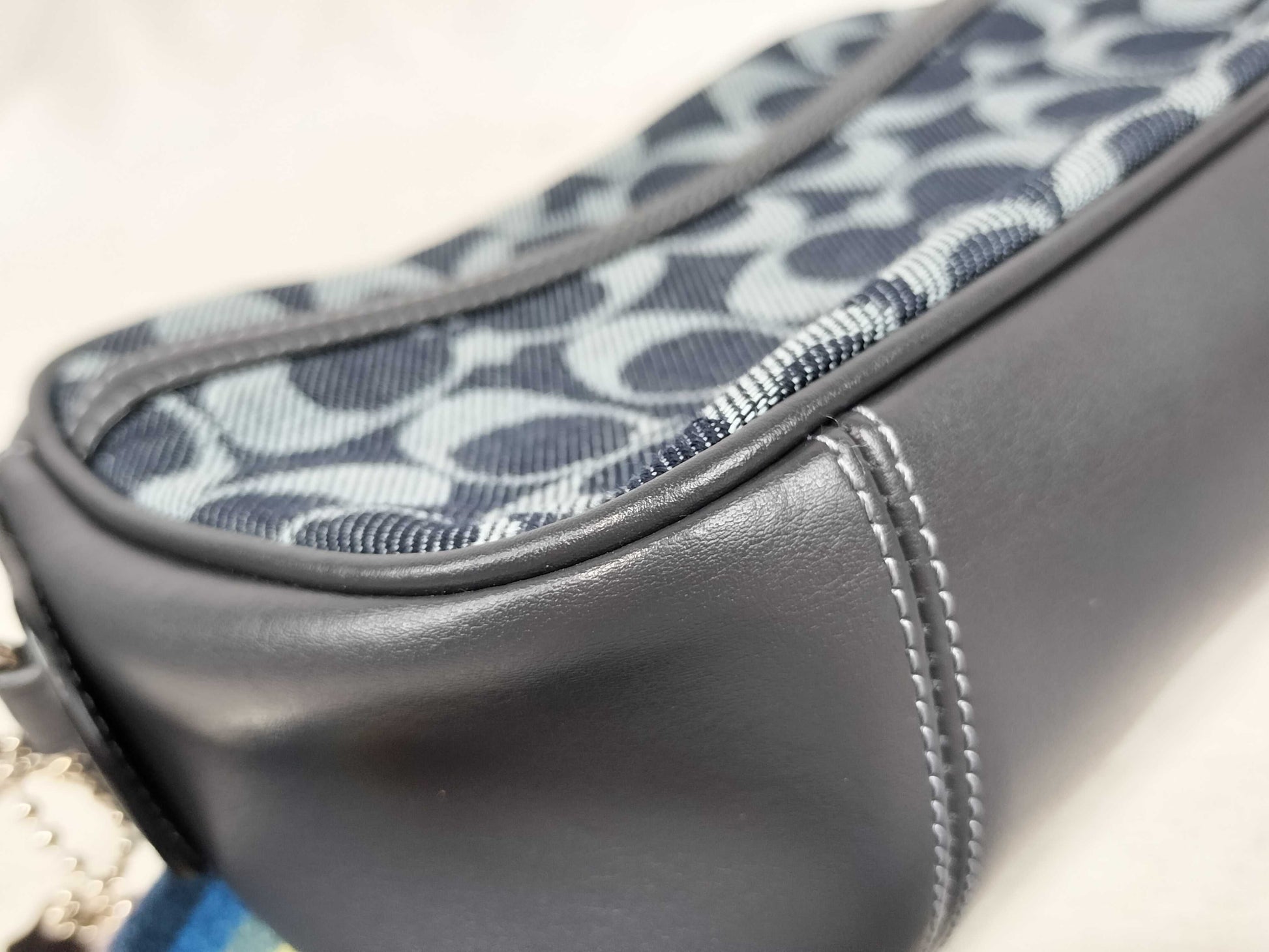 COACH Signature Denim Shoulder Bag with Rainbow Strap
