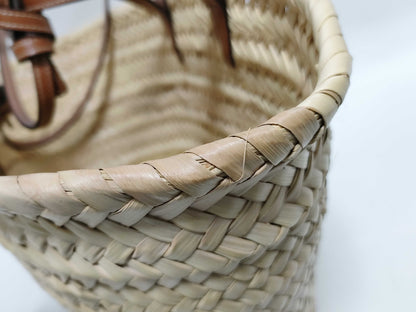 CELINE Triomphe Pannier Raffia and Leather Basket Bag Beige and Brown Handbag