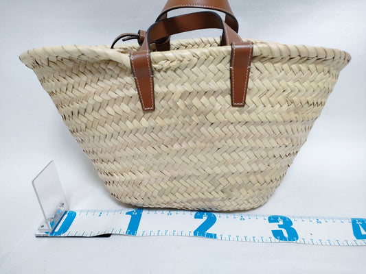 CELINE Triomphe Pannier Raffia and Leather Basket Bag Beige and Brown Handbag
